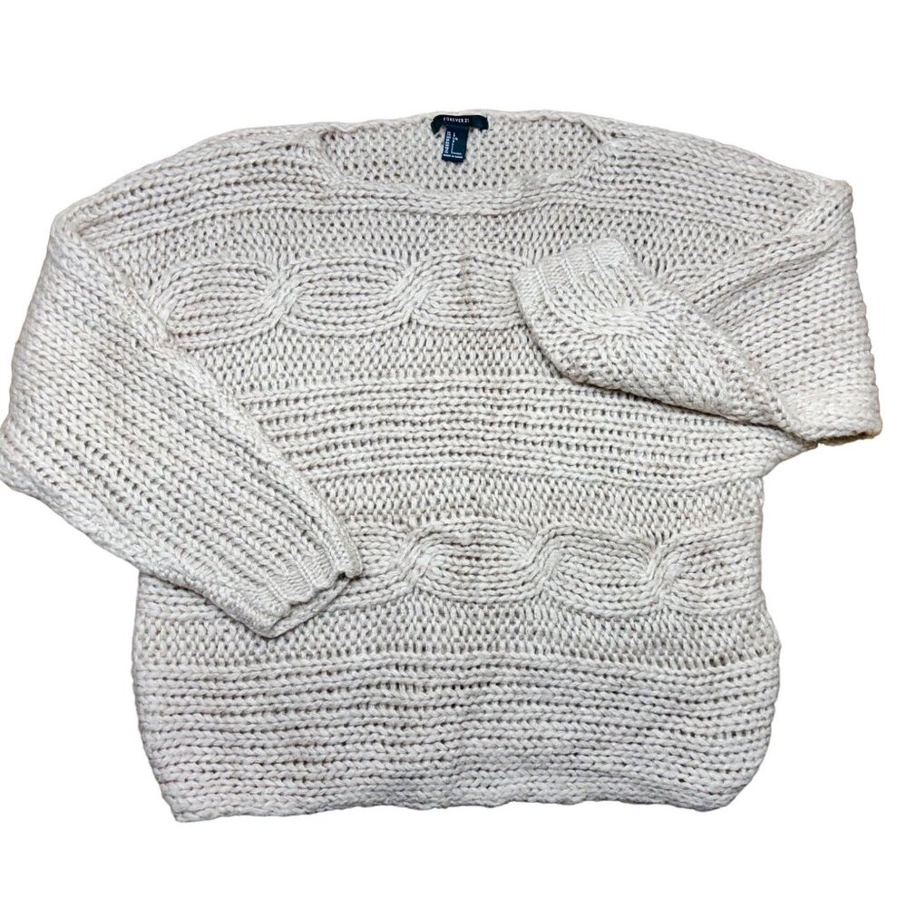 Forever 21 Women’s Cable Knit Sweater - Rose Pink, Large, Lightweight, Stretchy